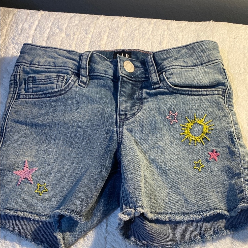 Little Girl Embroidered Denim Shorts
